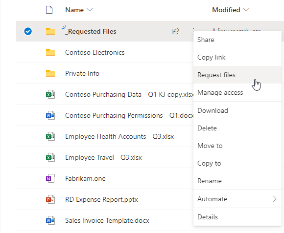 OneDrive Actions Menu